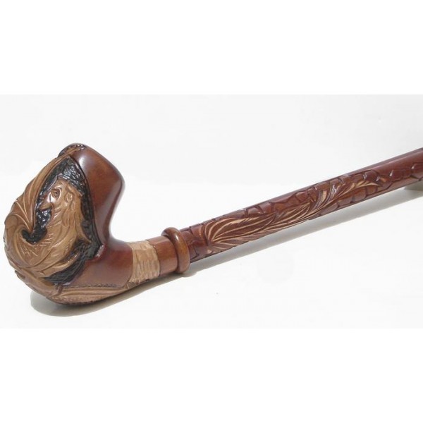 Leather Wooden HAND CARVED Extra Long Tobacco Smoking Pipe Pipes Dragon for 9mm 