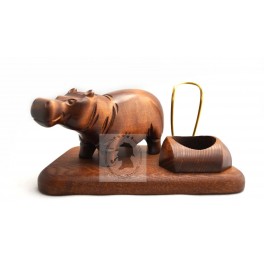 Wooden Hand Carved Stand Hold Hippo For Smoking Pipe